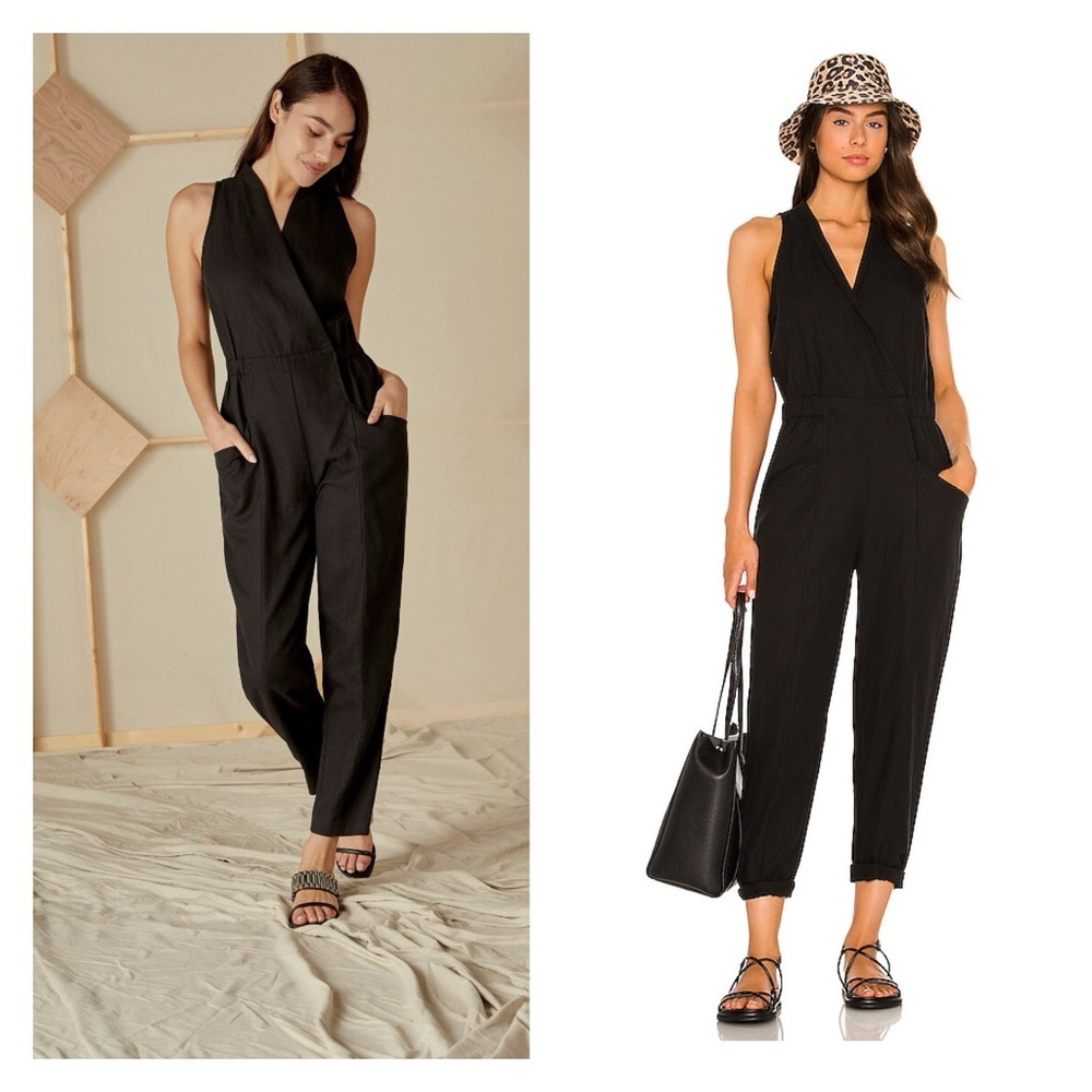Joie Lucie Jumpsuit Black Linen XS Caviar Revolve